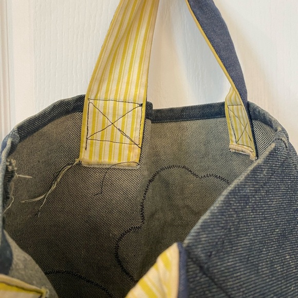 Vintage Handmade Arts And Crafts Toad Frog Print Denim Tote Bag - Picture 6 of 6